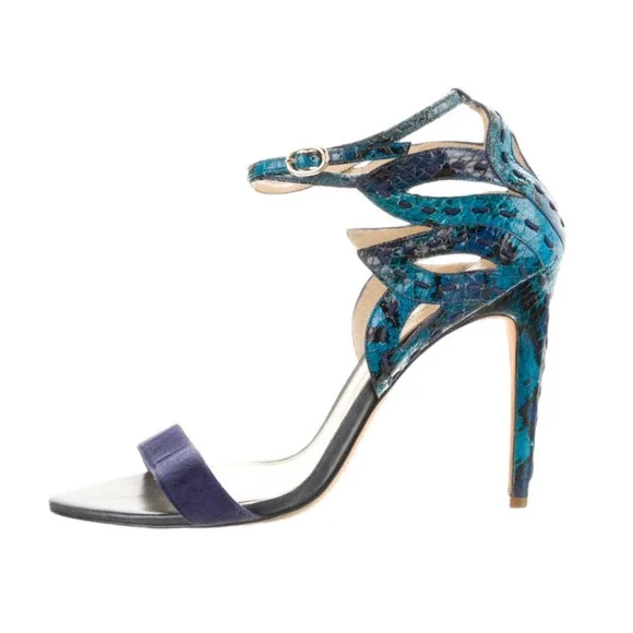 Alexandre Birman Python Ankle-Cutout Sandal Stiletto Heels Size: 9.5 Blue
